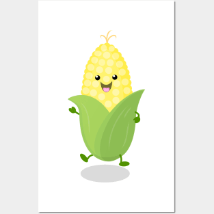 Cute happy corn cartoon illustration Posters and Art